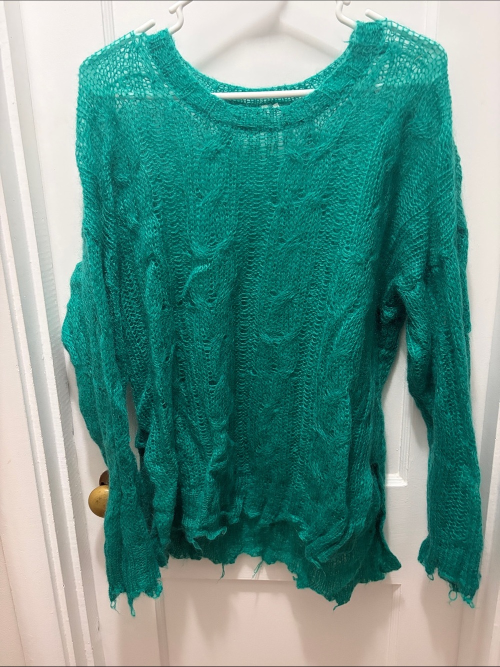 Anthropologie Teal Scoop-Neck Open-Knit Sweater